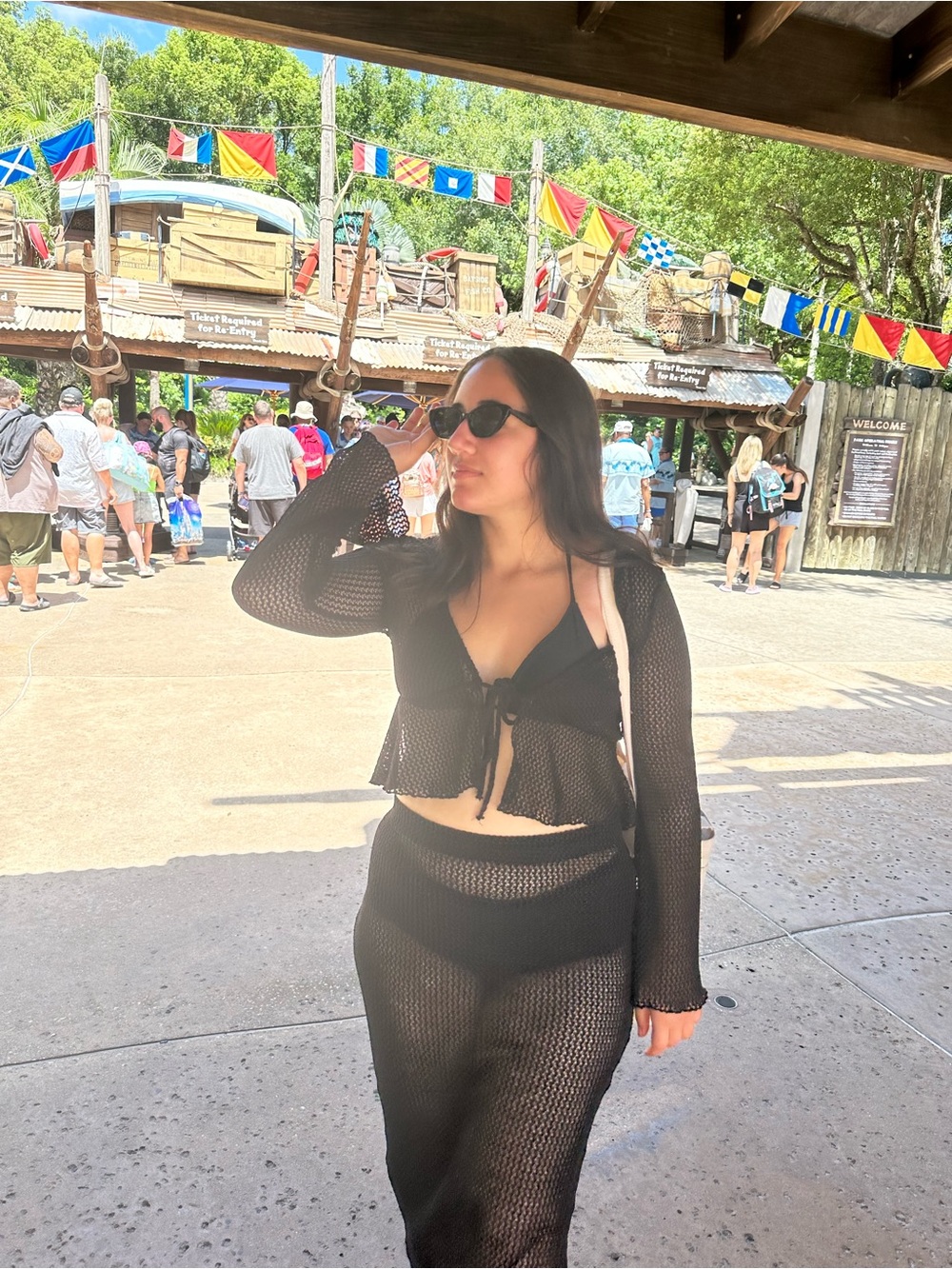 Black Mesh Swim Cover-Up Set - Sheer Long Sleeve Top & Skirt